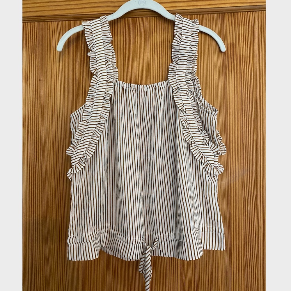 HEM AND THREAD Striped Ruffle Top